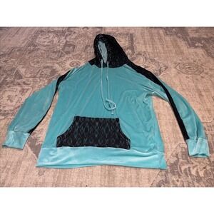 Crazy Train Velour Sea Green/Black Lace Detail Hoodie Sz. XL Womens